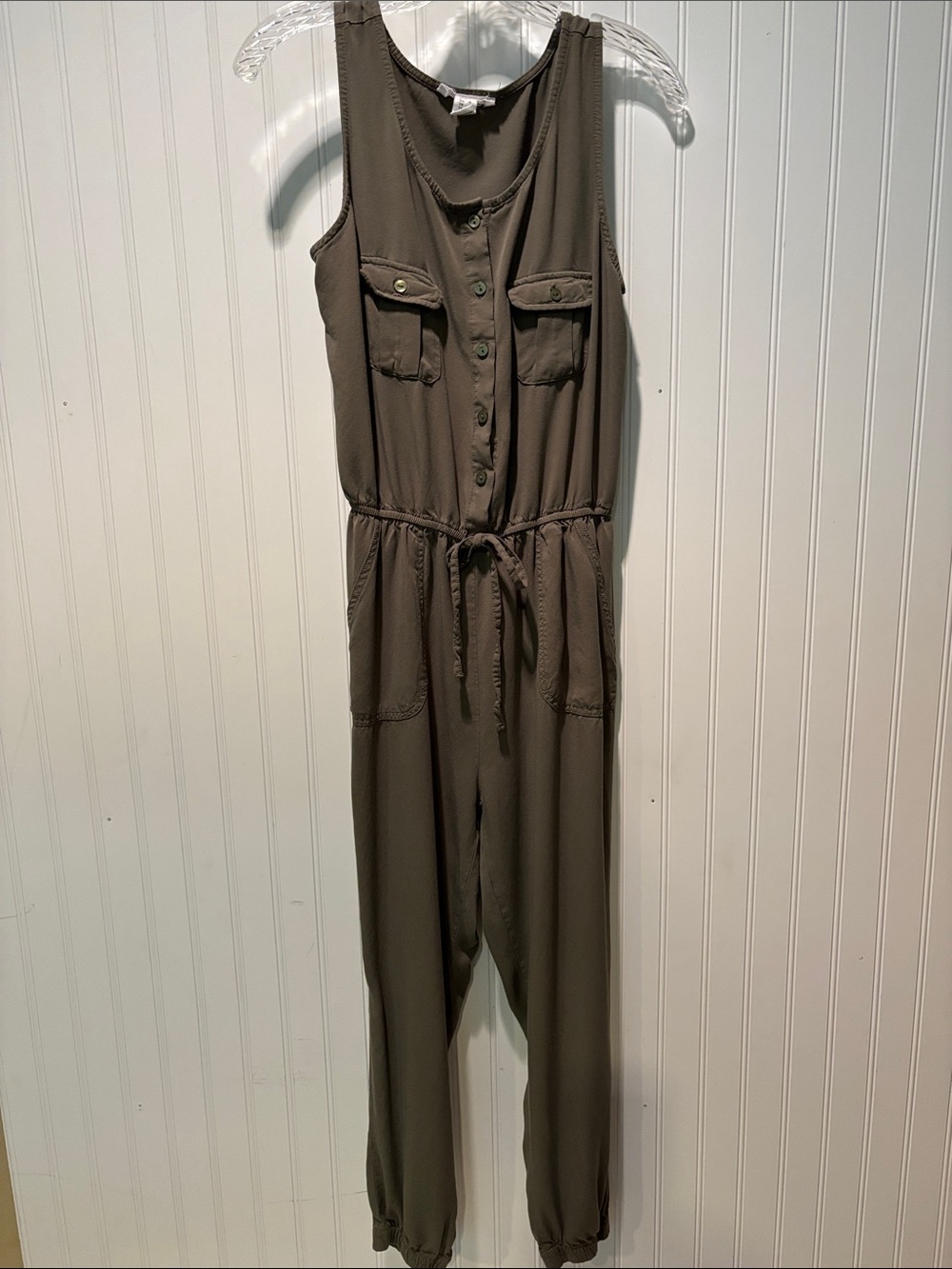 Streetwear Society Olive Green Sleeveless Utility Jumpsuit Sz M